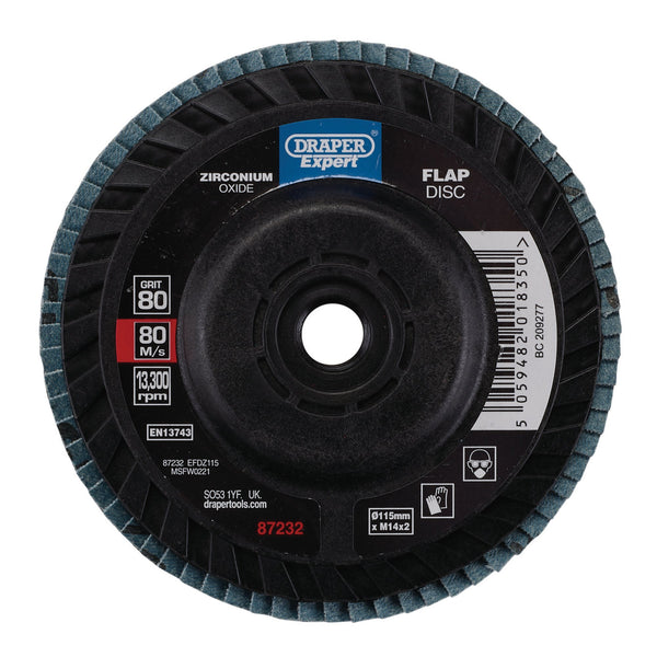 Draper 87232 Draper Expert Zirconium Oxide Flap Disc, 115mm, M14, 80 Grit