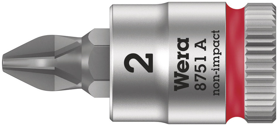 Wera 05003351001 8751 A Phillips Zyklop bit socket, 1/4" drive, PH 2 x 28 mm