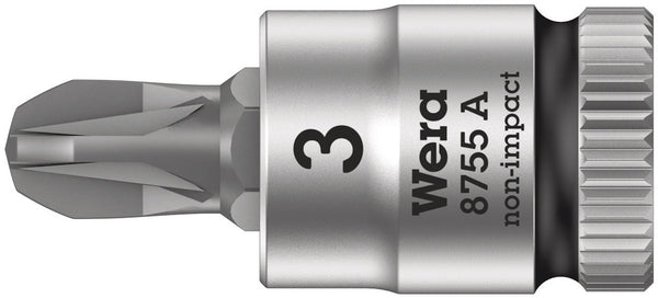 Wera 05003355001 8755 A Pozidriv Zyklop bit socket, 1/4" drive, PZ 3 x 28 mm