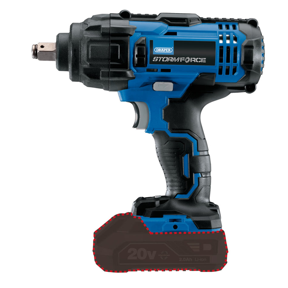 Draper 89518 Draper Storm Force® 20V Mid-Torque Impact Wrench, 1/2" Sq. Dr., 400Nm (Sold Bare)