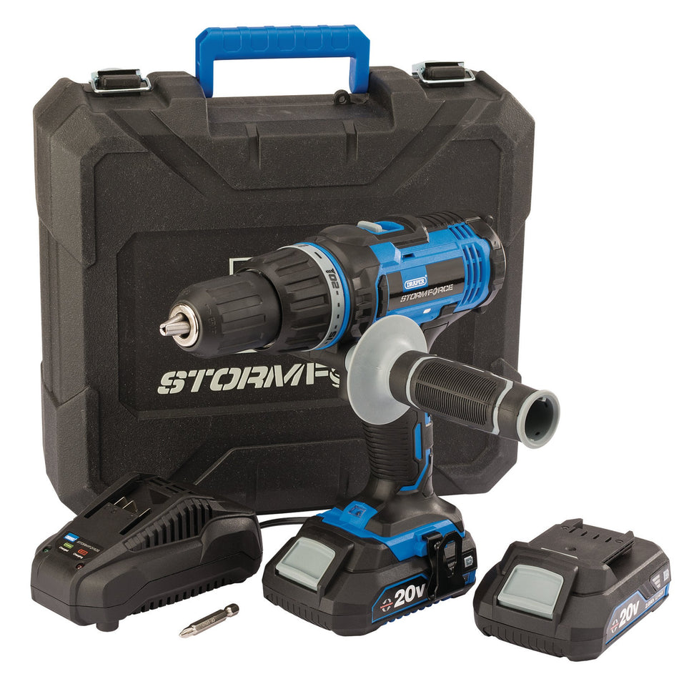 Draper 89523 Draper Storm Force® 20V Combi Drill, 2 x 2.0Ah Batteries, 1 x Charger