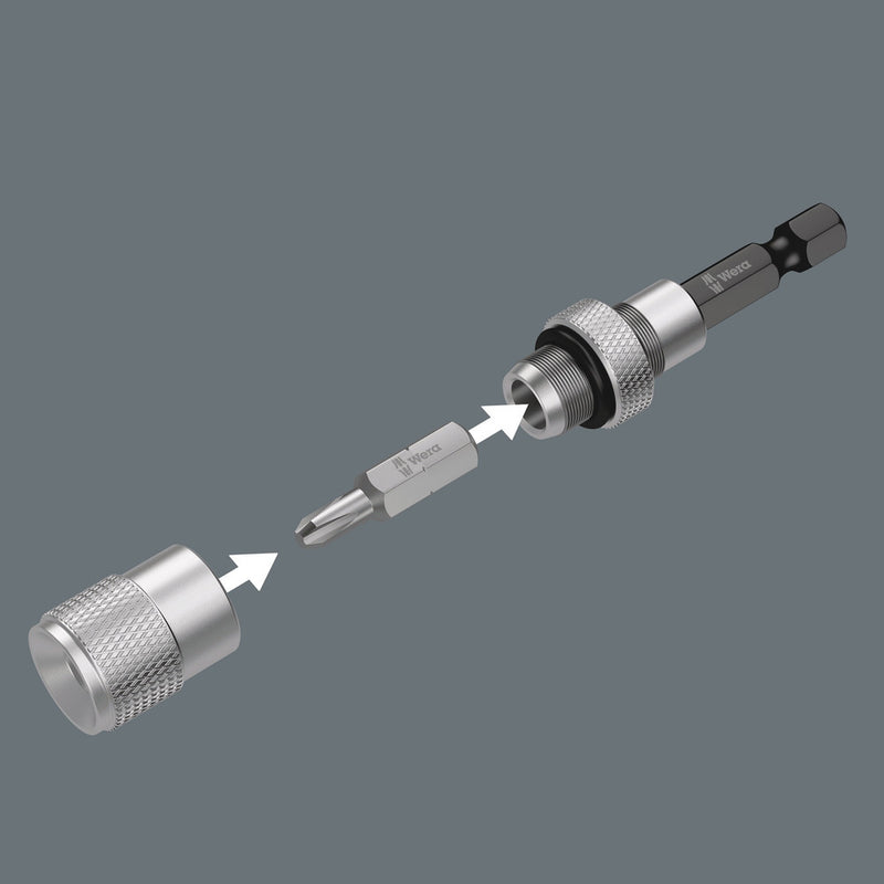 Wera 05073210001 896/4/1 SB Bit Holder with adjustable depth-control stop, 1/4" x 50 mm