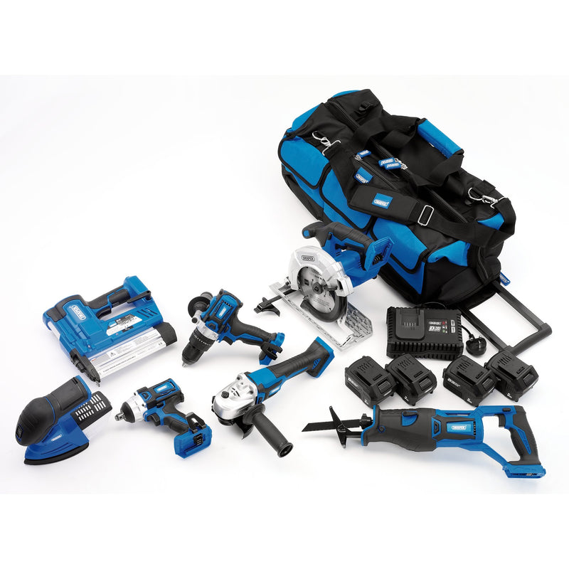 Draper 90473 D20 20V Jumbo Kit (7 Piece), 1 x 3.0Ah Batteries, 1 x 5.0Ah Battery, 1 x Charger, 1 x Tool Bag