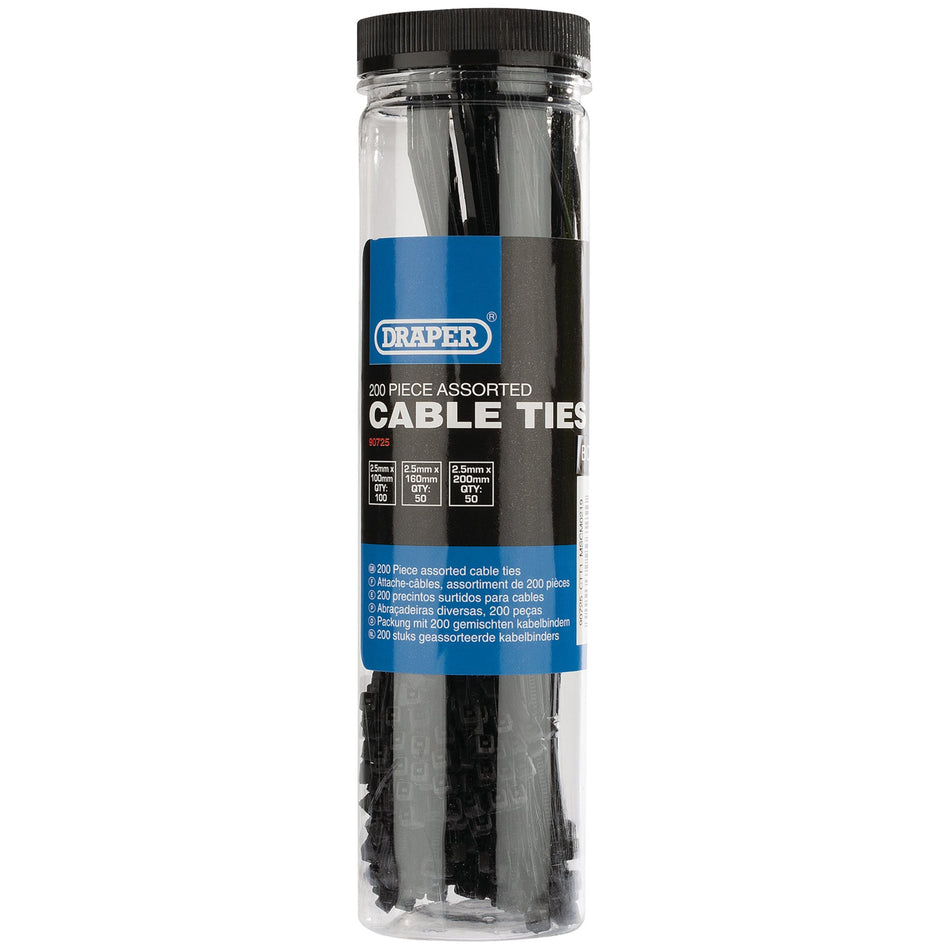 Draper 90725 Assorted Nylon Cable Tie Pack (200 Piece)