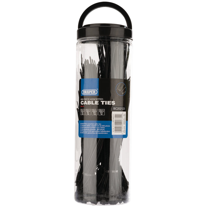 Draper 90734 Assorted Nylon Cable Tie Pack (650 Piece)
