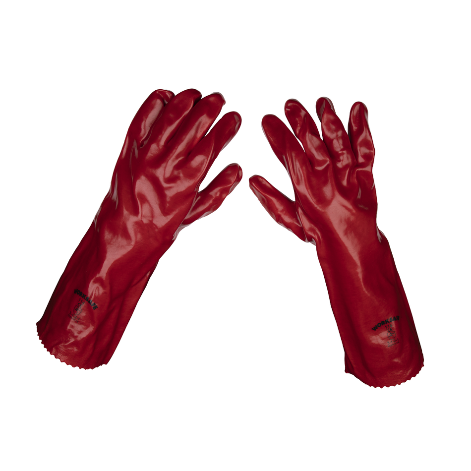 Sealey 9114/12 Red PVC Gauntlets 450mm - Pack of 12 Pairs