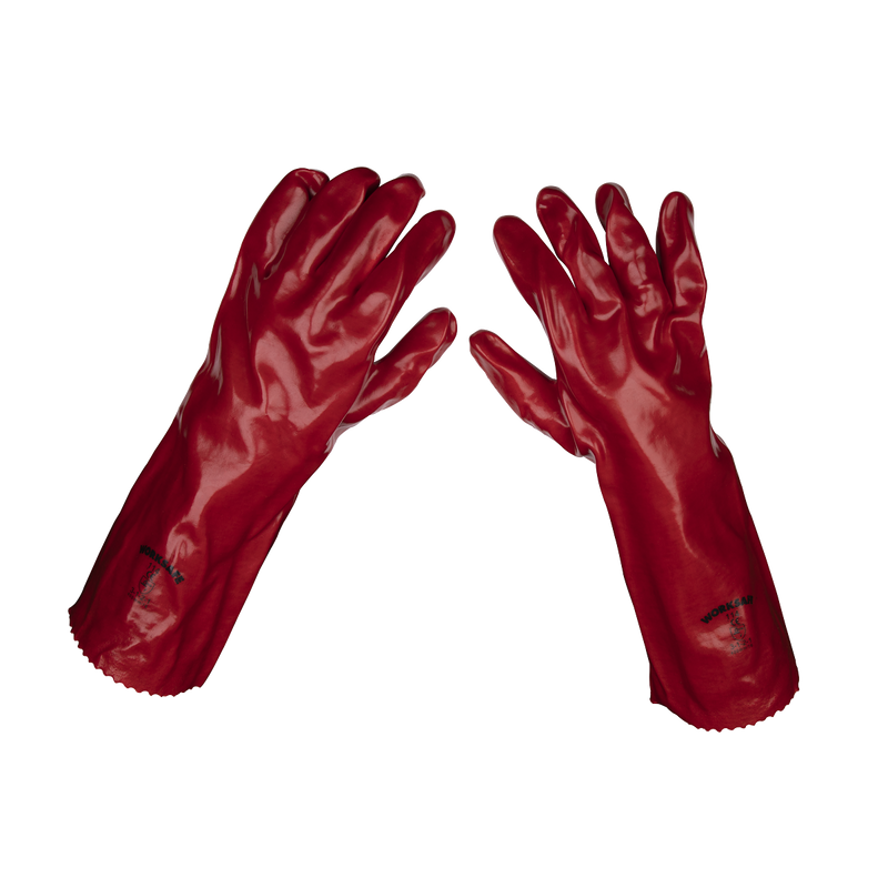 Sealey 9114/12 Red PVC Gauntlets 450mm - Pack of 12 Pairs
