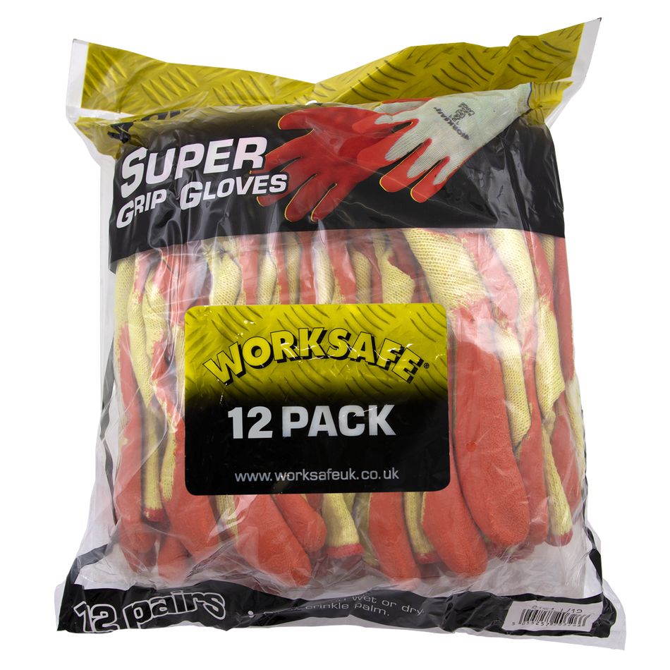Sealey 9121L/12 Super Grip Knitted Gloves Latex Palm (Large) - Pack of 12 Pairs