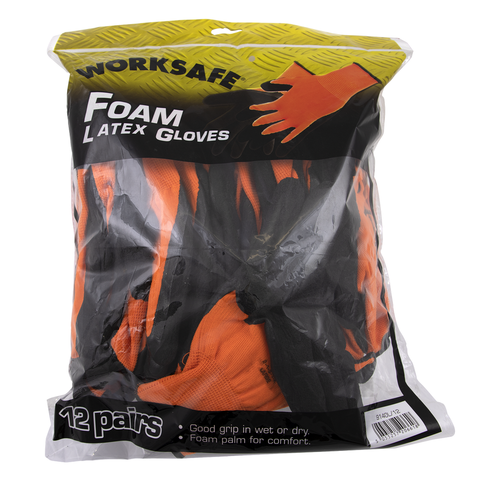 Sealey 9140L/12 Foam Latex Grippa Gloves (Large) - Pack of 12 Pairs