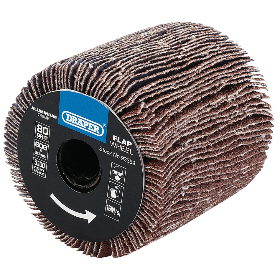 Draper 93359 Aluminium Oxide Flap Wheel, 60 x 60mm, 80 Grit