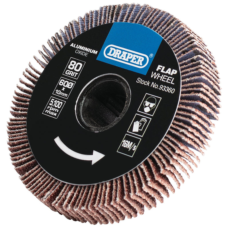 Draper 93360 Aluminium Oxide Flap Wheel, 10 x 60mm, 80 Grit