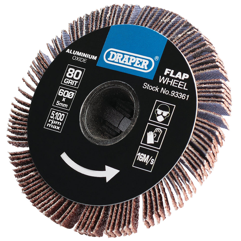 Draper 93361 Aluminium Oxide Flap Wheel, 5 x 60mm, 80 Grit