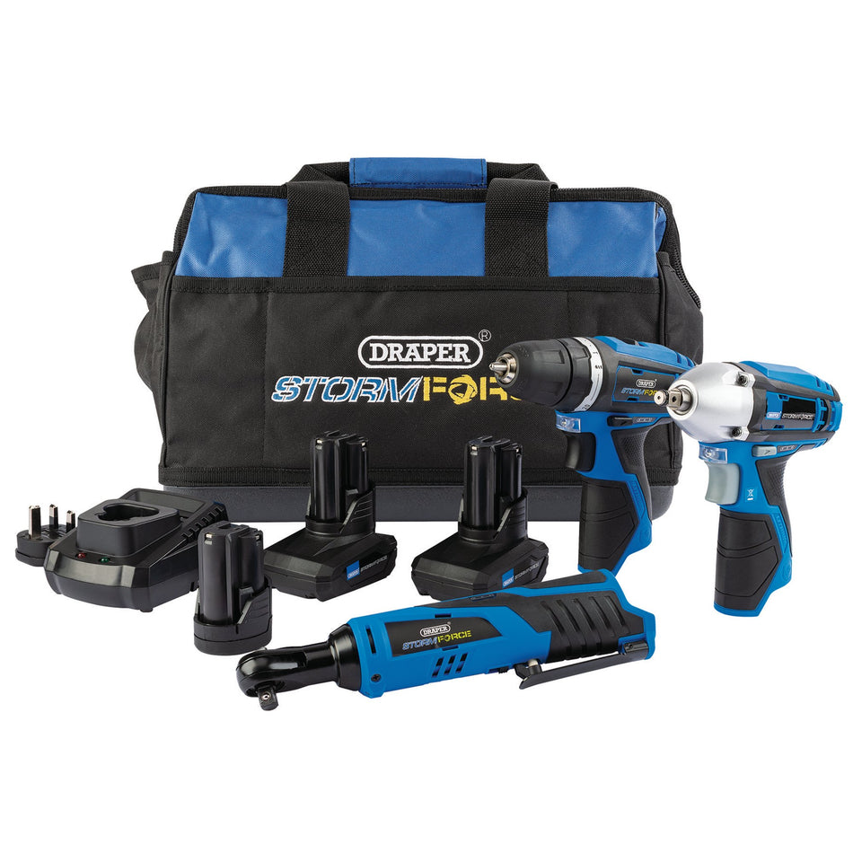 Draper 93521 Draper Storm Force® 10.8V Power Interchange Drill Driver Kit, 2 x 4Ah Batteries, 1 x 1.5Ah battery, 1 x Charger, 1 x Bag