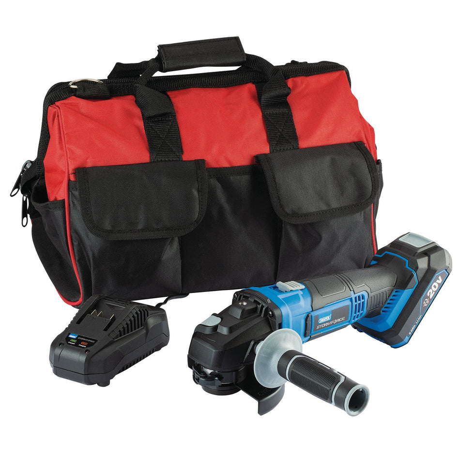 Draper 93668 Draper Storm Force® 20V Cordless Angle Grinder Kit, 115mm