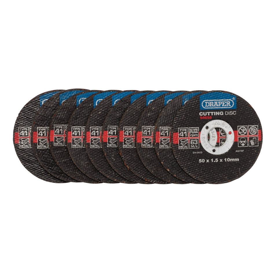 Draper 94658 Metal Cutting Discs, 50 x 1.5 x 10mm (Pack of 10)