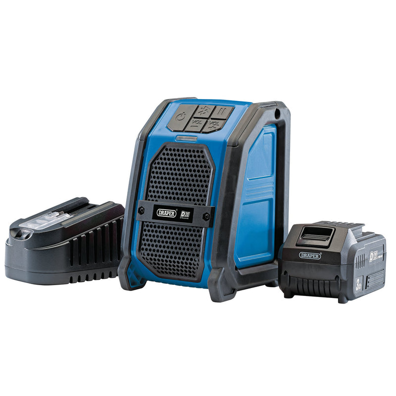 Draper 94903 D20 20V Wireless Speaker with 1 x 3.0Ah Battery and Charger