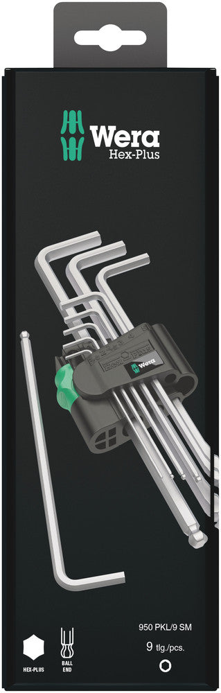 Wera 05073391001 950/9 Hex-Plus 1 SB L-key set, metric, chrome-plated, 9 pieces
