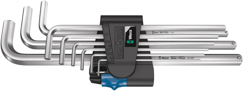 Wera 05022130001 950/9 L Hex-Plus HF 1 L-key set, metric, chrome-plated, with holding function, 9 pieces