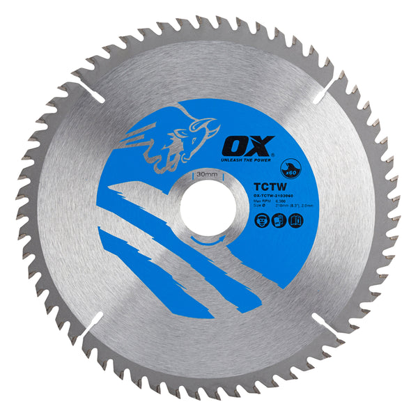 OX Tools OX-TCTW-2103060 Wood Cutting Circular Saw Blade 210/30mm, 60 Teeth ATB