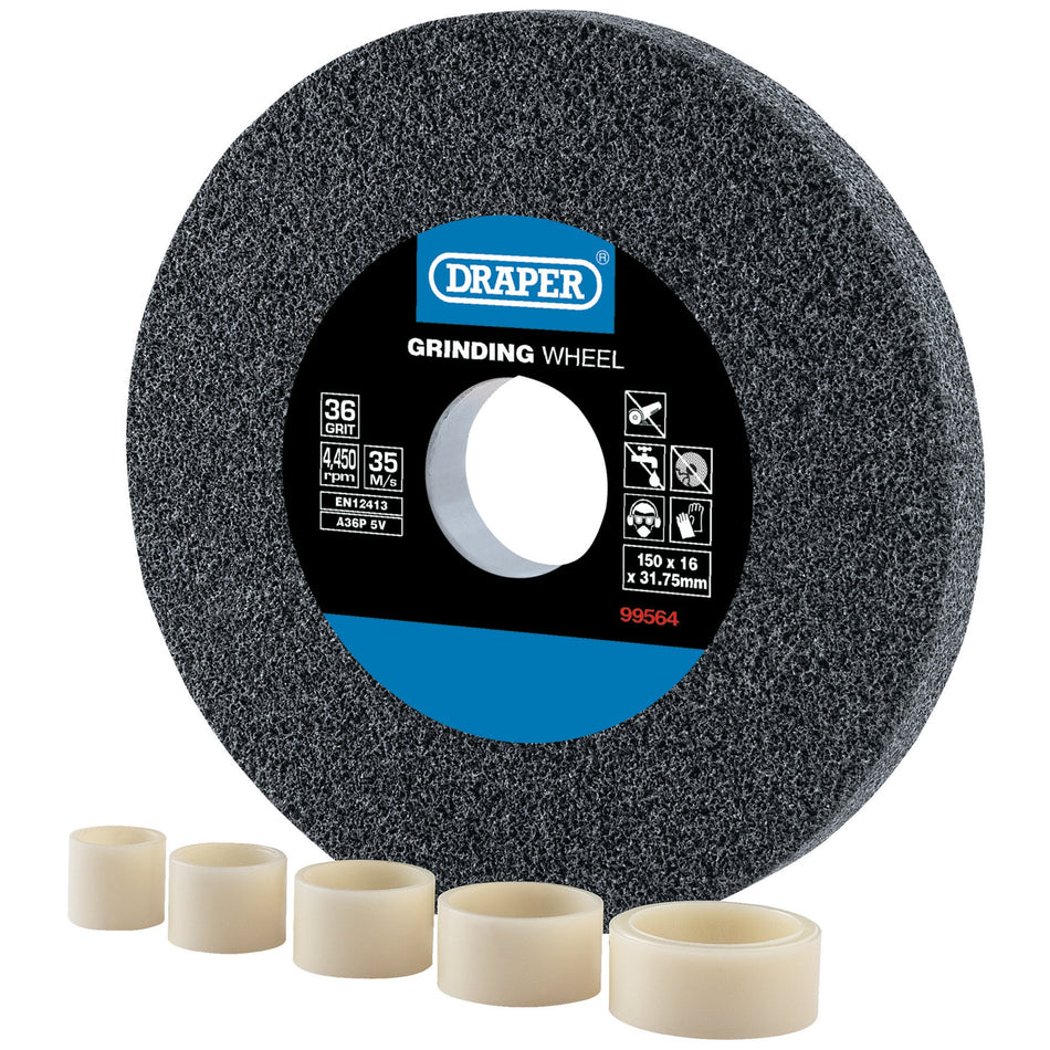 Draper 99564 Aluminium Oxide Bench Grinding Wheel, 150 x 16mm, 36 Grit