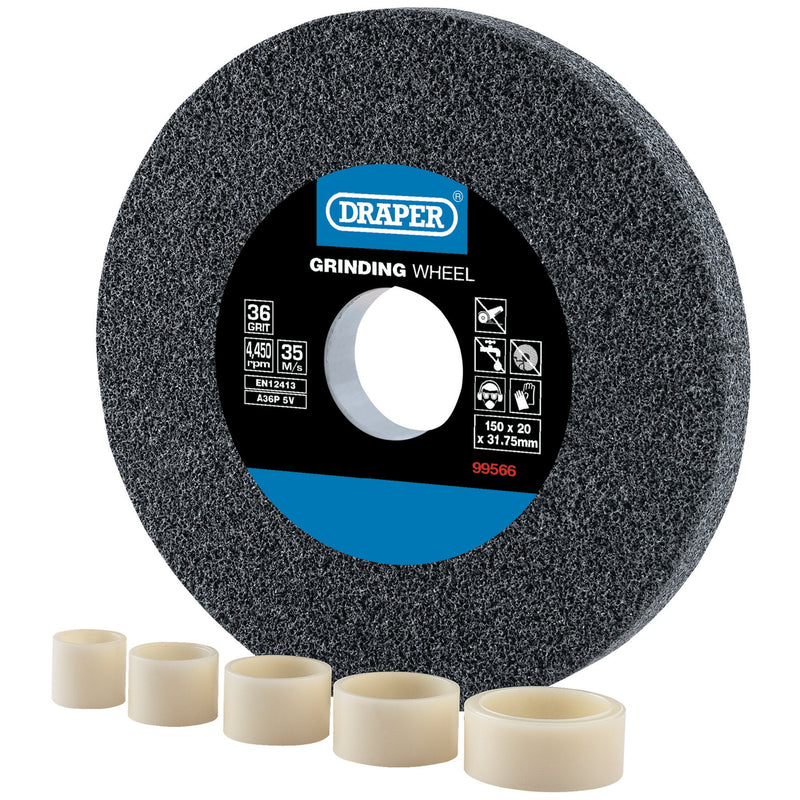 Draper 99566 Aluminium Oxide Bench Grinding Wheel, 150 x 20mm, 36 Grit