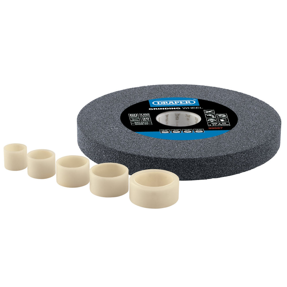 Draper 99567 Aluminium Oxide Bench Grinding Wheel, 150 x 20mm, 60 Grit