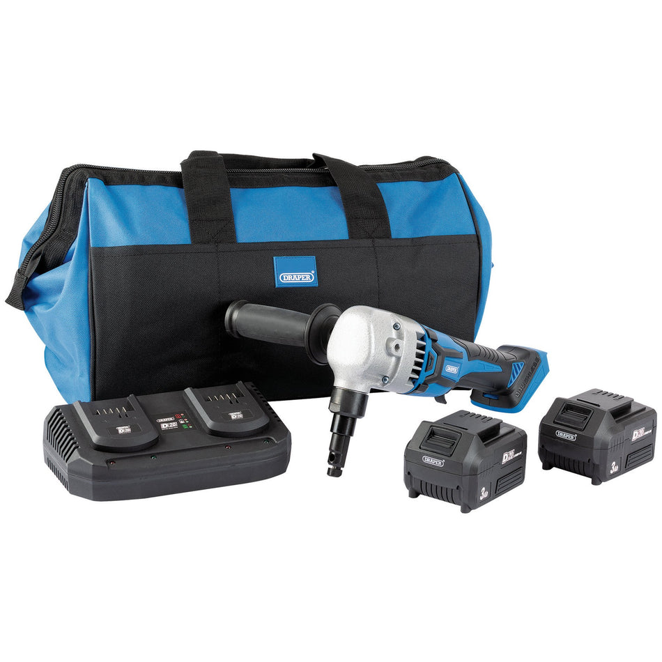 Draper 99736 D20 20V Brushless Nibbler, 2 x 3.0Ah Batteries, 1 x Twin Charger, 1 x Bag