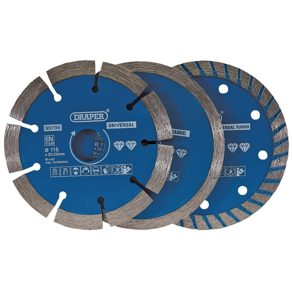 Draper 99795 Diamond Blade Set, 115mm (3 Piece)