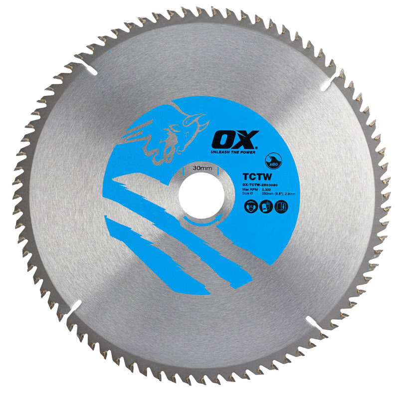 OX Tools OX-TCTW-2503080 Wood Cutting Circular Saw Blade 250/30mm, 80 Teeth ATB