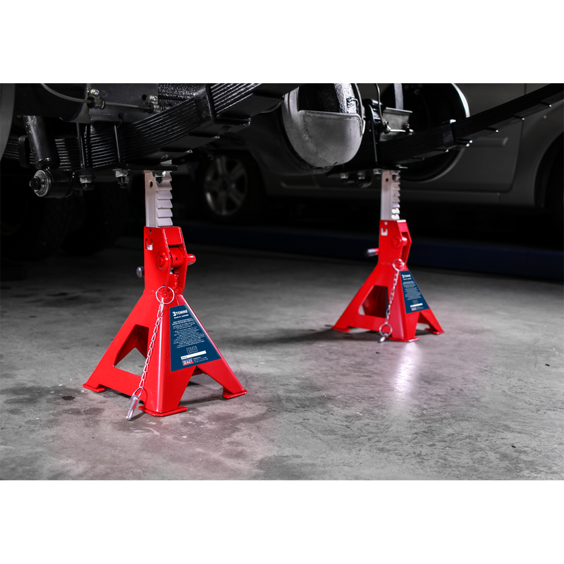 Sealey AAS3000 Auto Rise Ratchet Axle Stands (Pair) 3tonne Capacity per Stand
