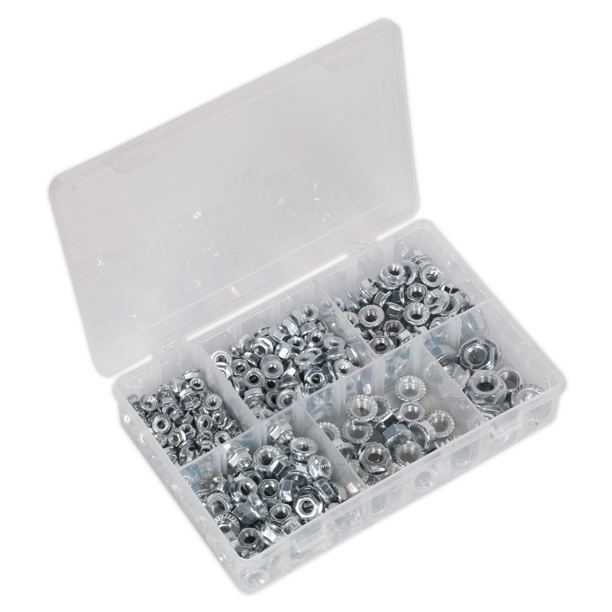 Sealey AB031FN 390pc Serrated Flange Nut Assortment DIN 6293 - M5-M12