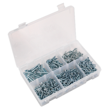 Sealey AB062STCS 510pc Zinc Plated Self Tapping Countersunk Pozi Screw Assortment - DIN 7982