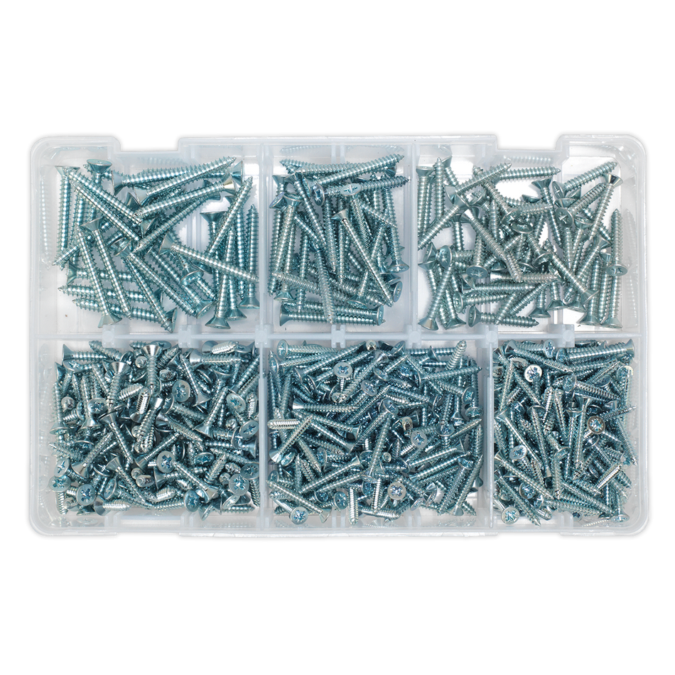 Sealey AB062STCS 510pc Zinc Plated Self Tapping Countersunk Pozi Screw Assortment - DIN 7982