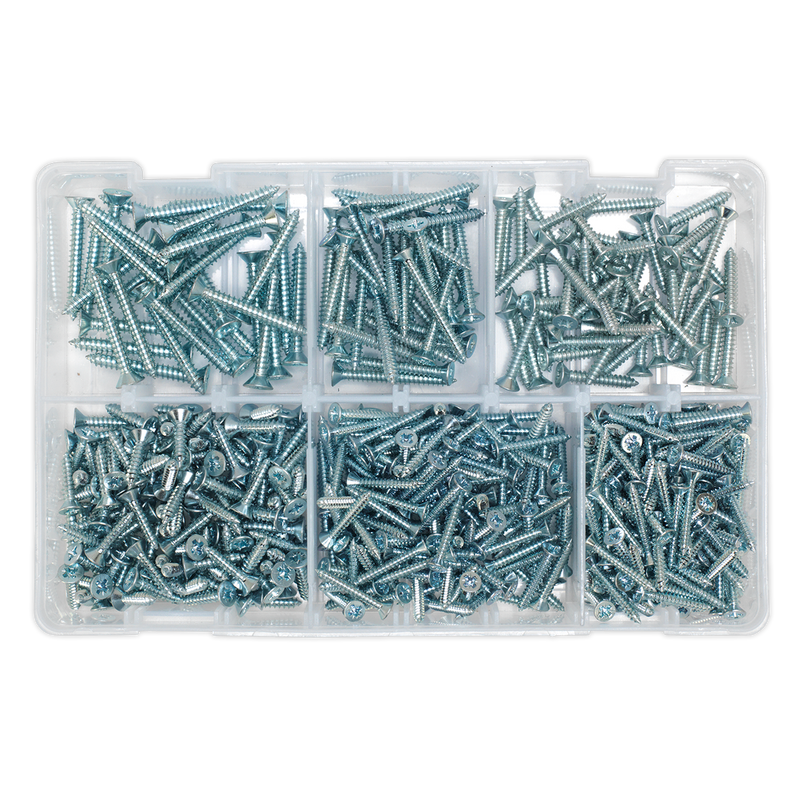 Sealey AB062STCS 510pc Zinc Plated Self Tapping Countersunk Pozi Screw Assortment - DIN 7982