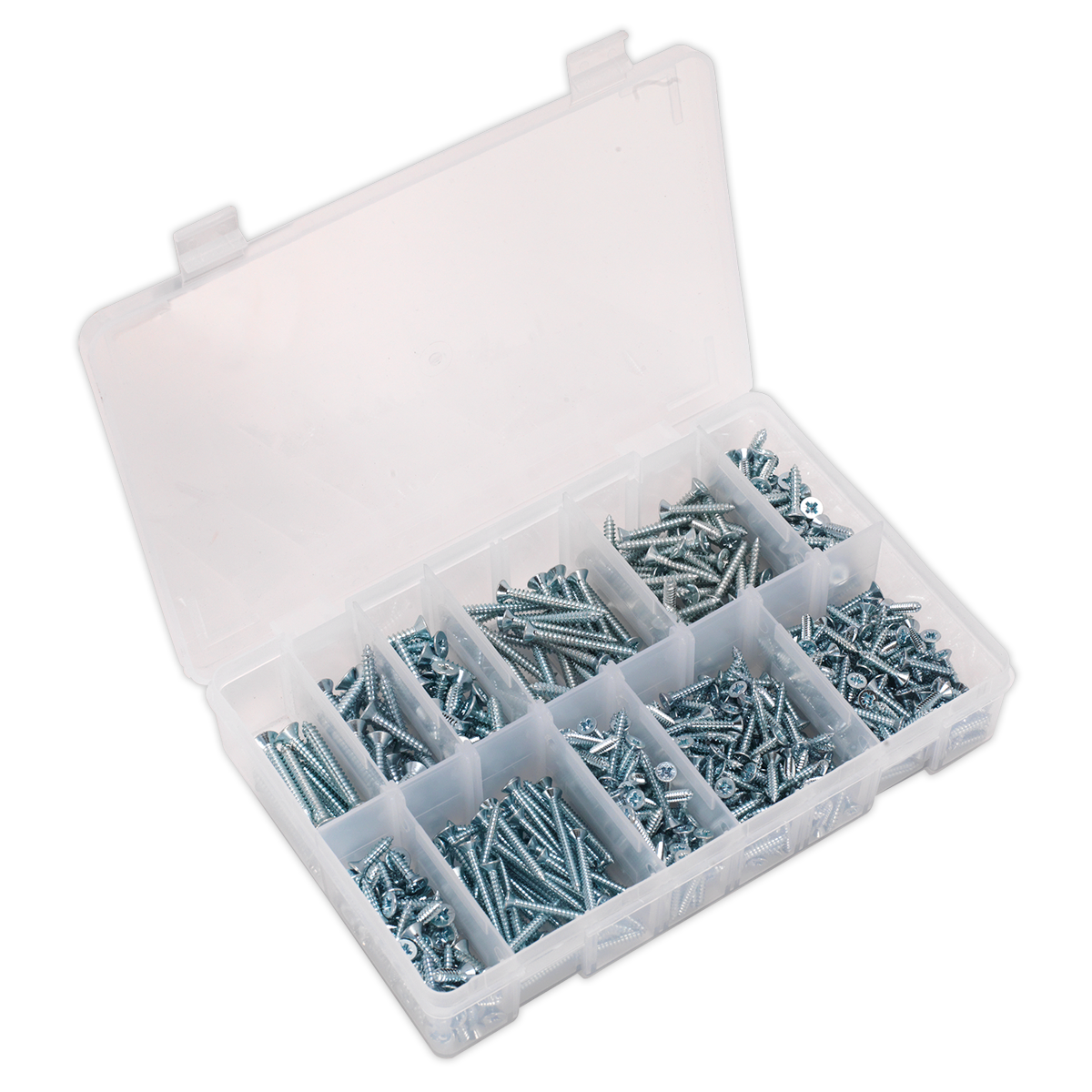 Sealey AB065STCP 600pc Zinc Plated Self Tapping Countersunk Pozi Screw Assortment