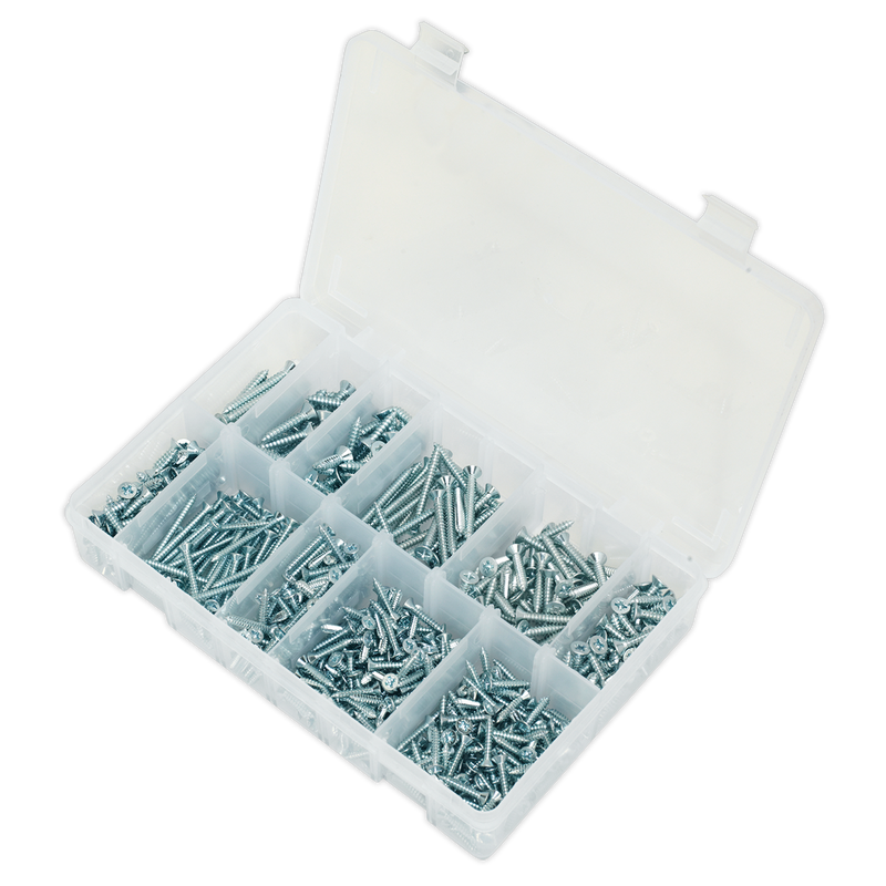 Sealey AB065STCP 600pc Zinc Plated Self Tapping Countersunk Pozi Screw Assortment