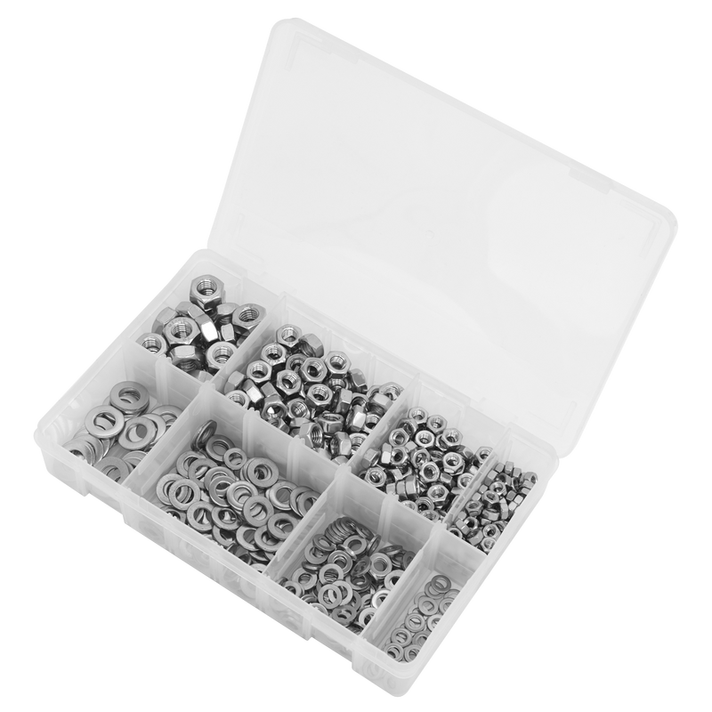 Sealey AB077NW Stainless Steel Nut and Washer Assortment 500pc M5-M10