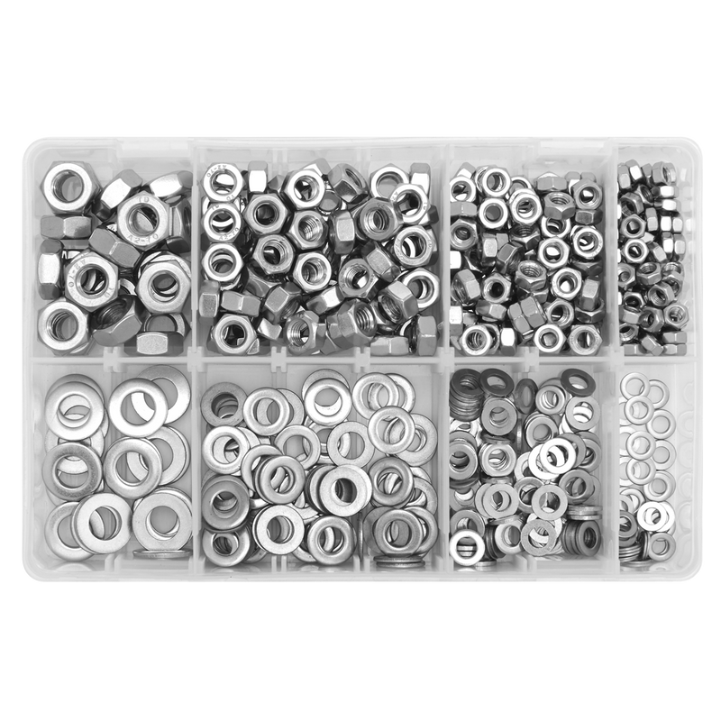 Sealey AB077NW Stainless Steel Nut and Washer Assortment 500pc M5-M10