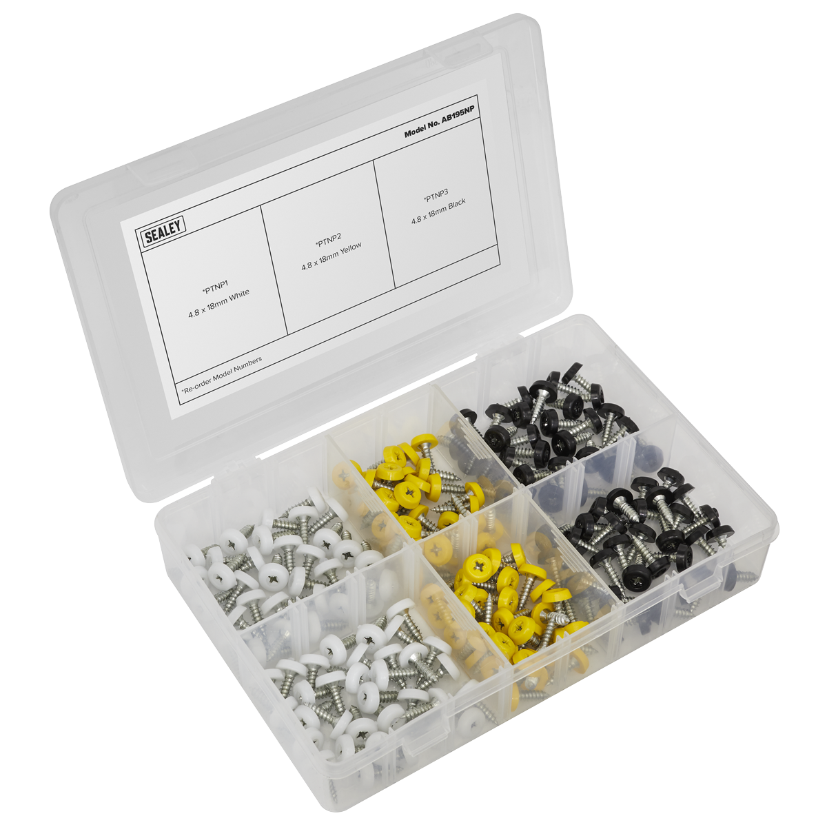 Sealey AB195NP 195pc Numberplate Screw Assortment - Plastic Enclosed Head