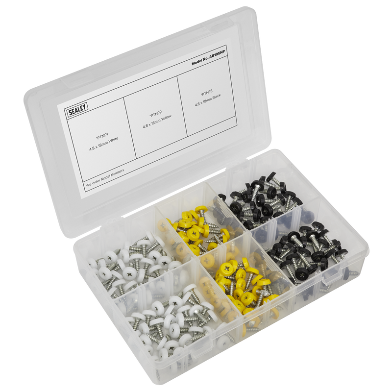 Sealey AB195NP 195pc Numberplate Screw Assortment - Plastic Enclosed Head