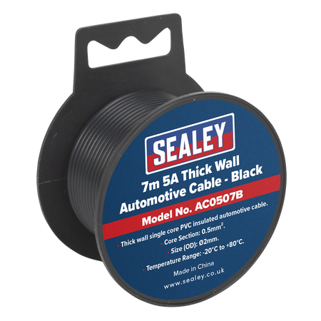 Sealey AC0507B 7m 5A Thick Wall Automotive Cable - Black