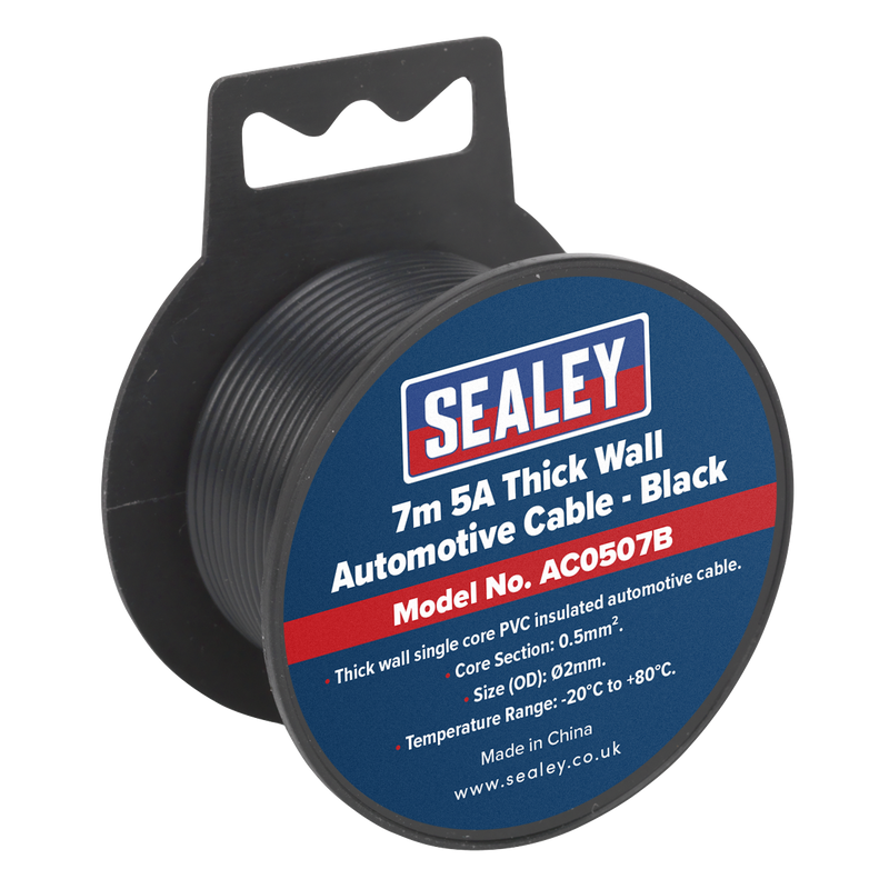 Sealey AC0507B 7m 5A Thick Wall Automotive Cable - Black