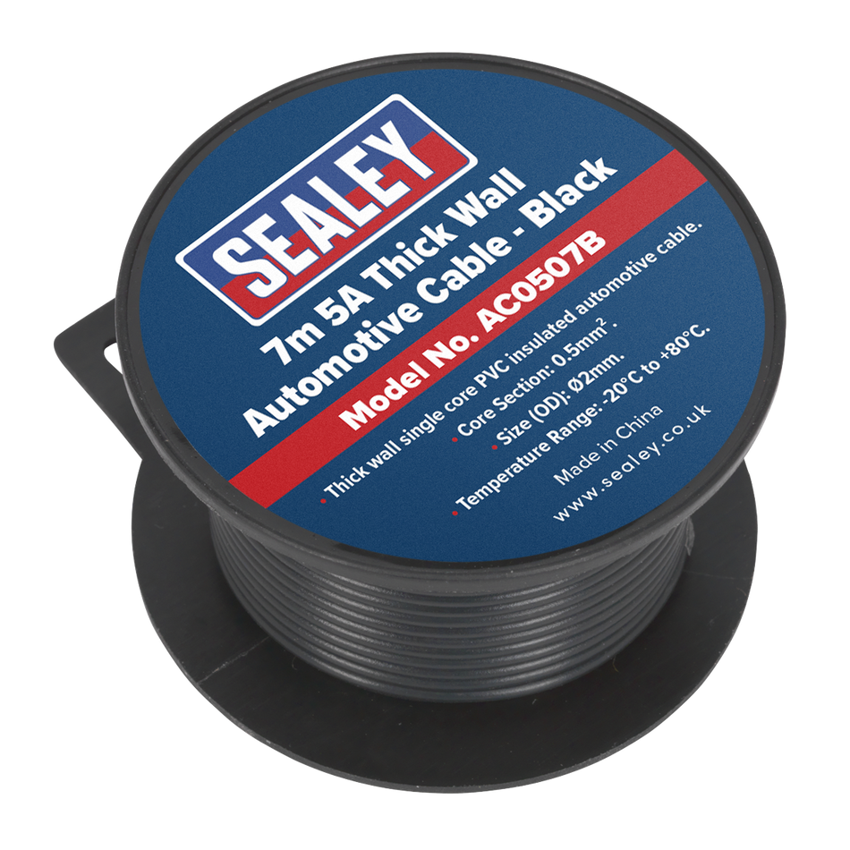 Sealey AC0507B 7m 5A Thick Wall Automotive Cable - Black