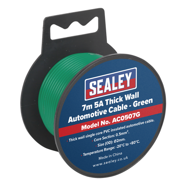Sealey AC0507G 7m 5A Thick Wall Automotive Cable - Green