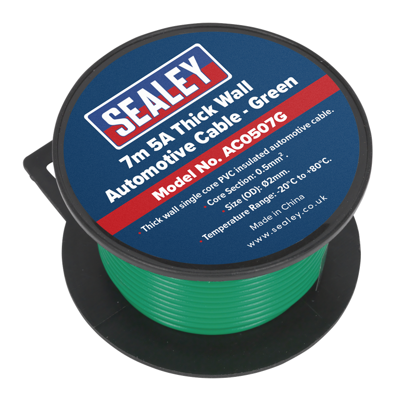 Sealey AC0507G 7m 5A Thick Wall Automotive Cable - Green