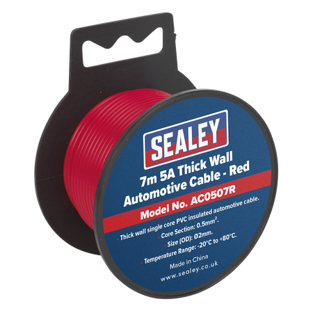 Sealey AC0507R 7m 5A Thick Wall Automotive Cable - Red