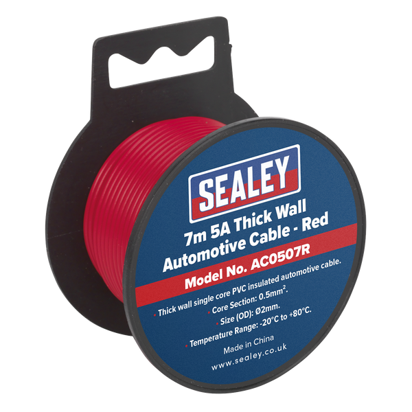 Sealey AC0507R 7m 5A Thick Wall Automotive Cable - Red