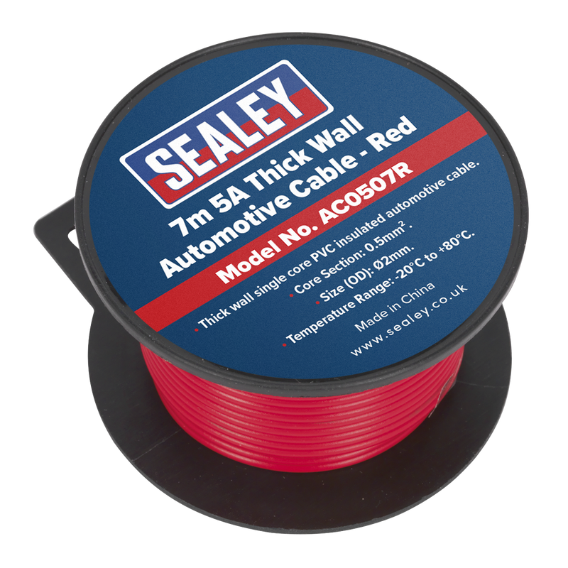 Sealey AC0507R 7m 5A Thick Wall Automotive Cable - Red