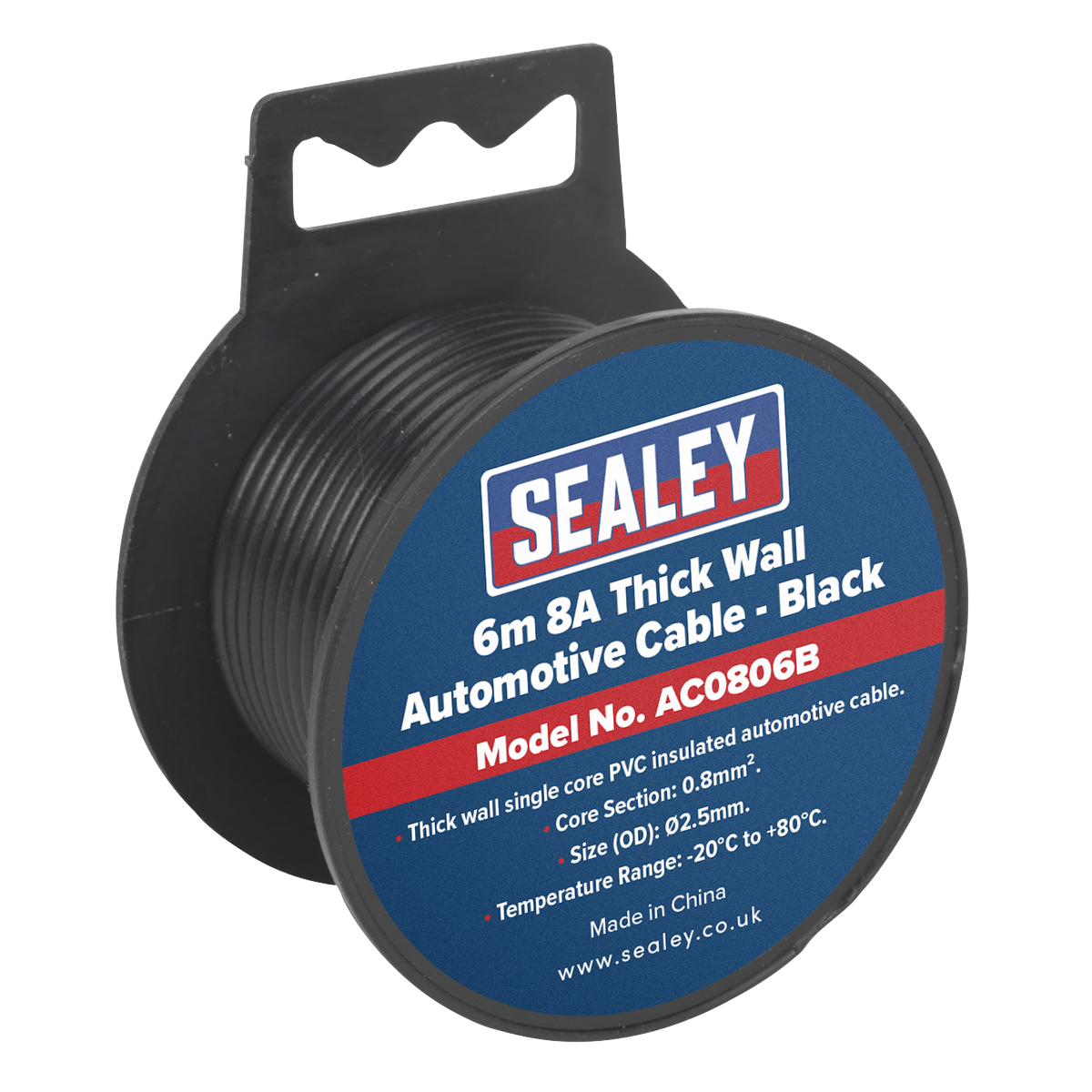Sealey AC0806B 6m 8A Thick Wall Automotive Cable - Black