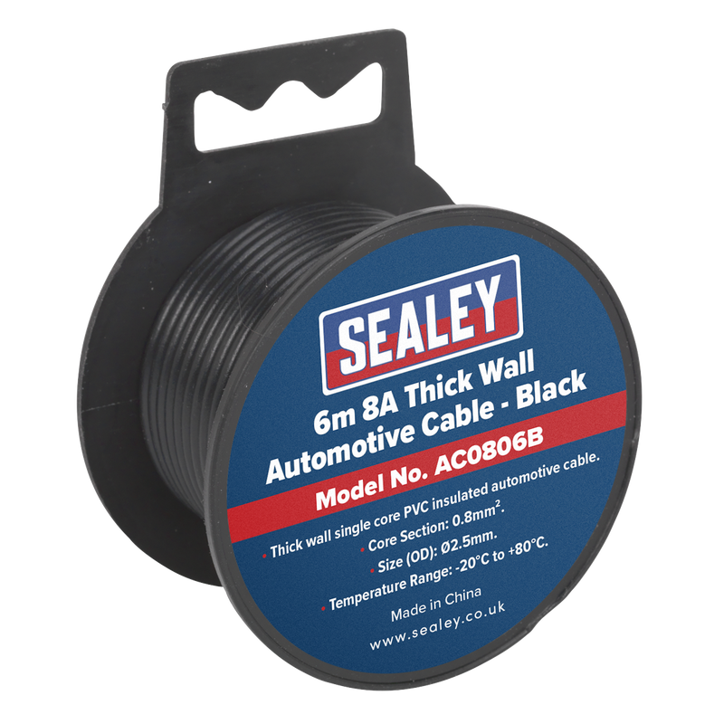 Sealey AC0806B 6m 8A Thick Wall Automotive Cable - Black